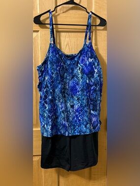 Trimshaper Blue Snakeskin Swim Romper 24W Tummy Control